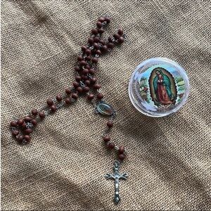Virgin Mary rosary wooden catholic necklace New 
With box